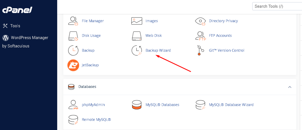 cpanel backup wizard restore image