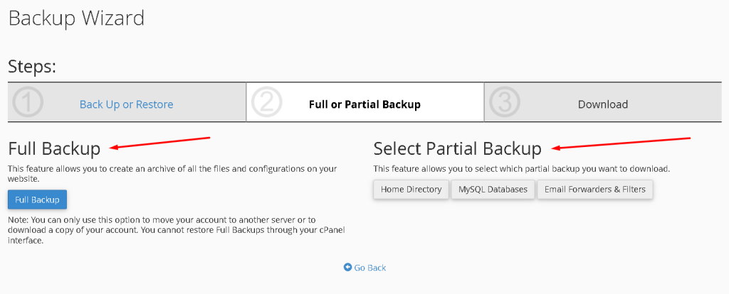website migration cpanel backup wizard image